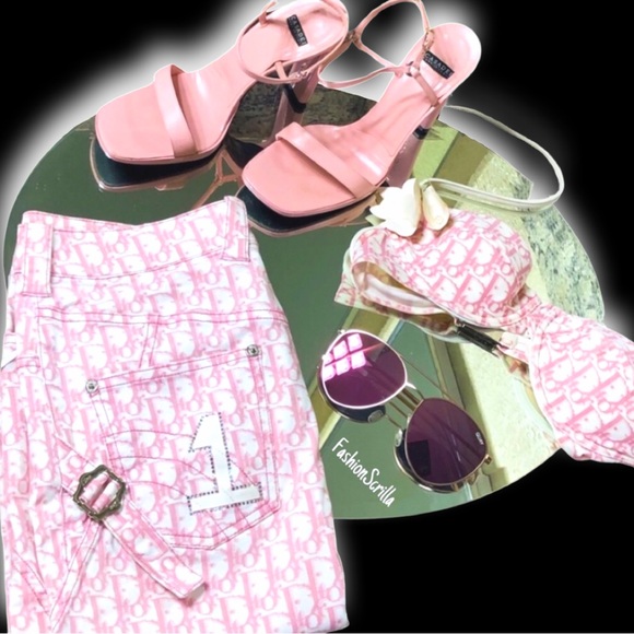 Christian Dior By John Galliano Girly Pink Monogram Trotter Logo Bikini Bra - Picture 7 of 16